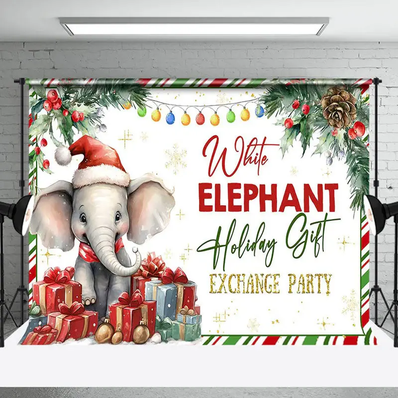 Aperturee Christmas White Elephant Gift Exchange Party Backdrop - Aperturee