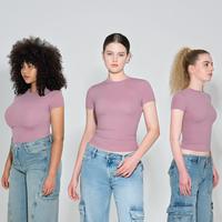 PUMIEY 【NEW】 Crew Neck T Shirts Women's Short Sleeve Sexy Basic Top Double Layer Slim-Fitting Soft Fabric Summer Casual L...