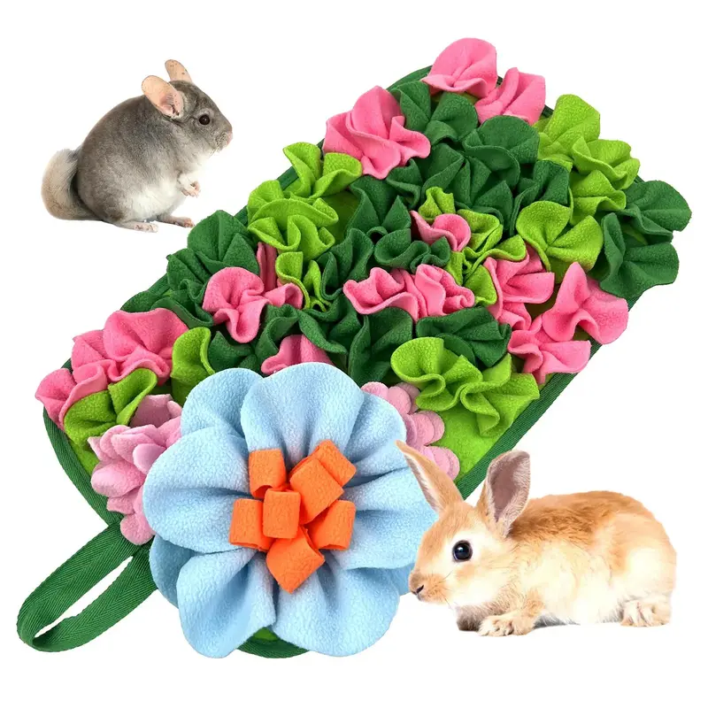 Small Animal Feeding Mat with Handle, Cute Flower Design Pet Sniffing Pad, Interactive Pet Feeding Supplies for Rabbit Hedgeh...