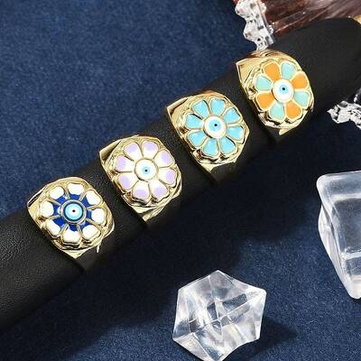 Brass Enamel Cuff Rings for Women
