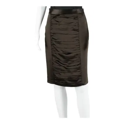 MILLY Ruched Knee Length Pencil Skirt Brown Silk Satin Womens UK 8