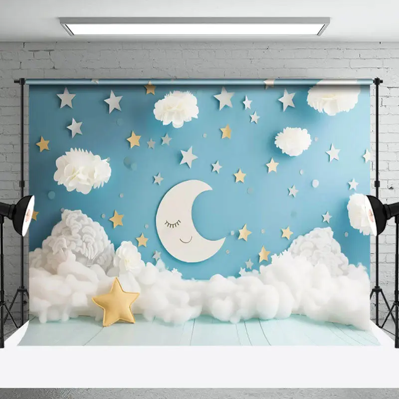 Aperturee Magical Dreamy Night Sky Sleeping Moon Face Backdrop