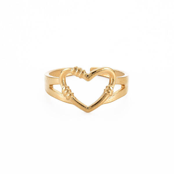 Ion Plating(IP) 304 Stainless Steel Open Heart Cuff Ring for Women