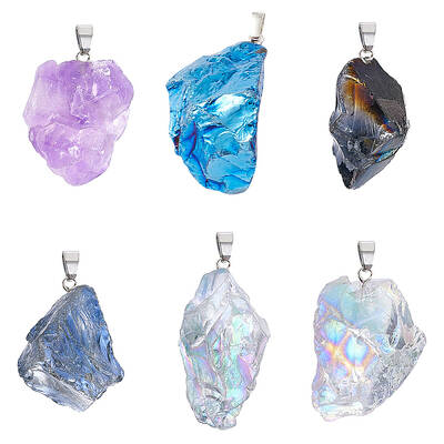 12Pcs 6 Style Natural Amethyst & Crystal Pendants