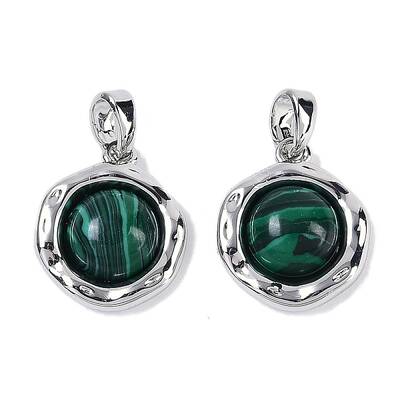 Brass Pave Synthetic Malachite Flat Round Charms