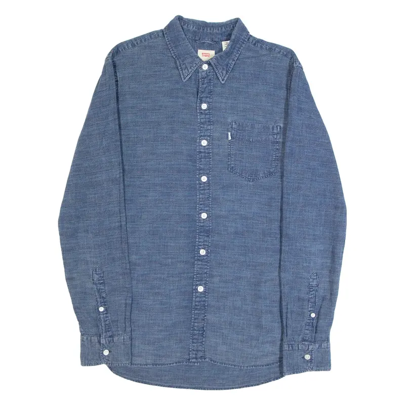 LEVI'S Denim Look Mens Plain Shirt Blue Long Sleeve S