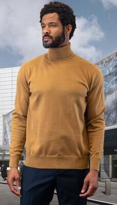 Suit And Turtleneck Combo - Turtleneck Prom Outfits - Prom Turtleneck Copper Suit