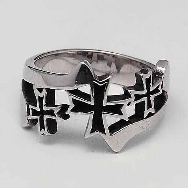 Personalized Retro 304 Stainless Steel Cross Rings for Men