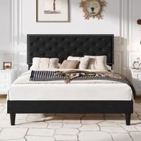 SHA CERLIN Fulll/Queen/King Size Velvet Bed Frame with Adjustable Headboard, Diamond Button Tufted and Rivet Decor, No Box Sp...