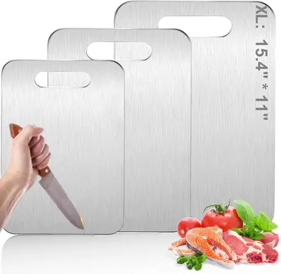 Stainless Steel Dual-Sided Cutting Board – Anti-Slip, Easy to Clean | Kitchen Gadget for Meat, Veggies & Fruit | Durable, H...