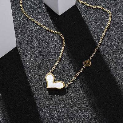 304 Stainless Steel Pave Natural White Shell Heart Pendant Necklaces for Women