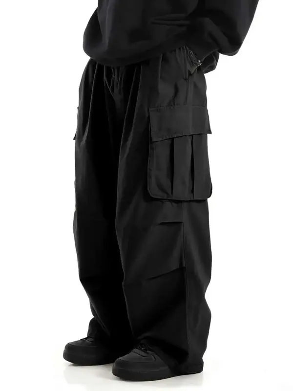 Men's Regular Fit Solid Drawstring Cargo Pants, National Day Clothing, Casual Pocket Elastic Waist Trousers for Daily Wear, ...