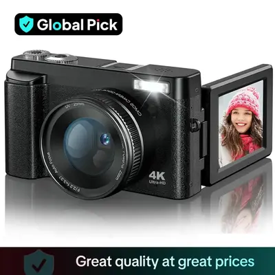 Global Pick 4K Digital Camera, 48MP Video Recording Camera with 16X Digital Zoom & Flash, Compact Camera with 3.0 Inch Flip S...