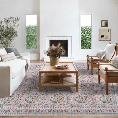 Garvee Washable Area Rug Soft Low Pile Distressed Vintage Indoor Carpet for Living Room Bedroom Dining Room Home Decor