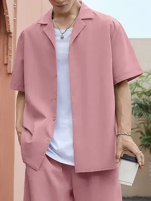 LGBTQ+ Men's 2024 Trendy Solid Matching Short Sleeve Button Down Shirt without Tee, Lgbt Outfits, Loose Casual Collar Button ...