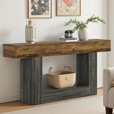 Spaco 63-Inch Long Console Table, 2-Tier Entryway Table Sofa Table with Storage, Farmhouse Wood Behind Couch Table for Living...