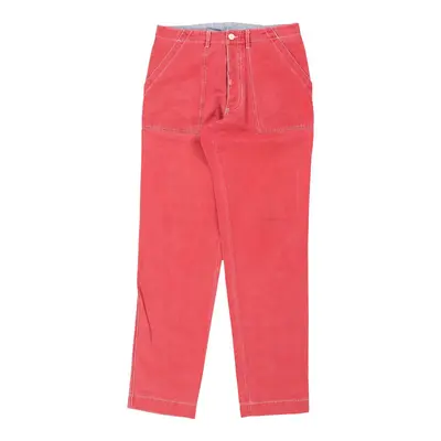 Cotton Belt Contrast Stitch Trousers - 34W UK 16 Red Cotton