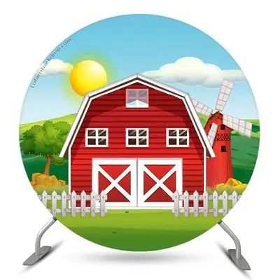 Aperturee Cartoon Farm Red Barn Birthday Party Round Backdrop | Round Backdrop Stand Covers | Custom Round Backdrop | Birthda...