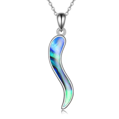 Sterling Silver Abalone Shellfish Italian Horn Pendant Necklace