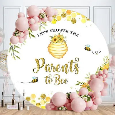 Aperturee Little Yellow Glitter Bee Baby Shower Backdrop