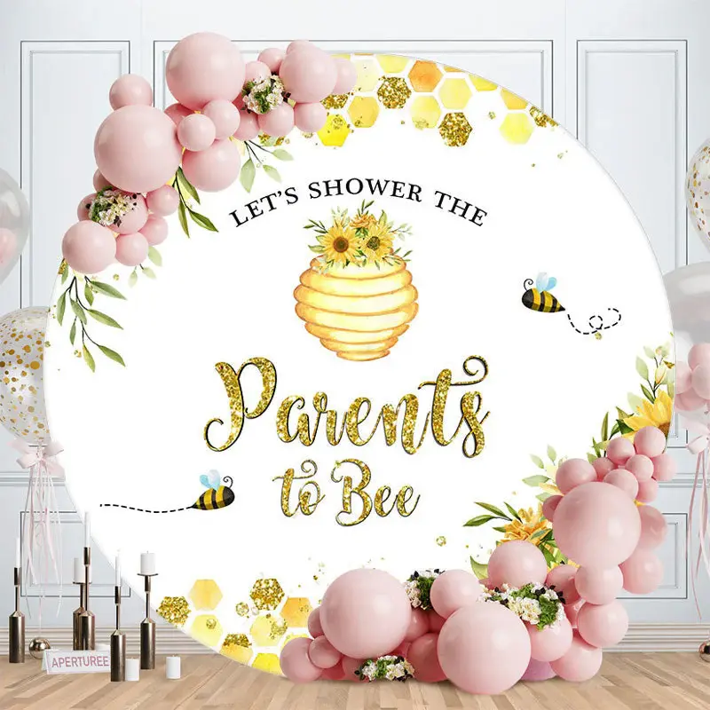 Aperturee Little Yellow Glitter Bee Baby Shower Backdrop