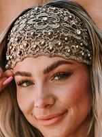 Women's Elegant Hollow Out Flower Design Headband, with Faux Pearls Decor, Headband Hair Accessories for Women & Girls for Da...