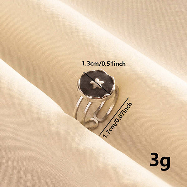 Fashion Round with Flower Enamel Open Cuff Ring