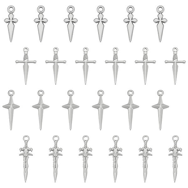 24Pcs 4 Styles 304 Stainless Steel Pendants