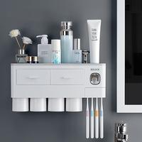 4 Cup Toothbrush Holders for Bathrooms - Wall Mounted with Toothpaste Dispenser - CosmeticDrawe, Large Capacity Tray & Bathro...