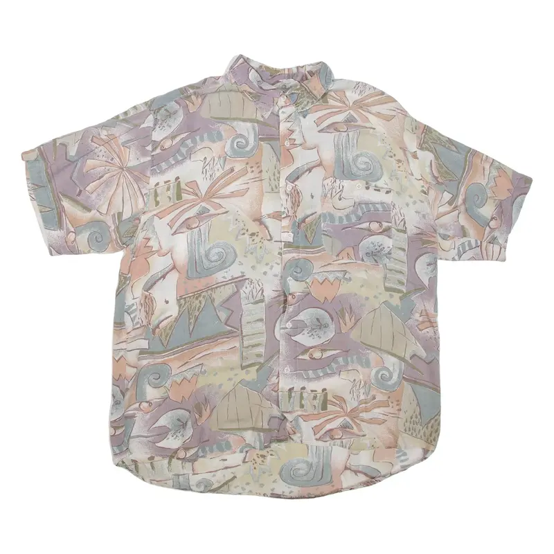 Mens Shirt Beige Crazy Pattern XL
