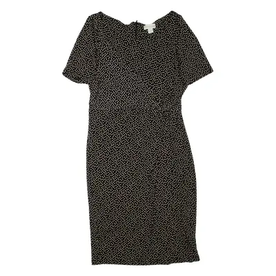 MONSOON Womens Day Dress Black Viscose Spotted Short Sleeve Knee Length UK 10