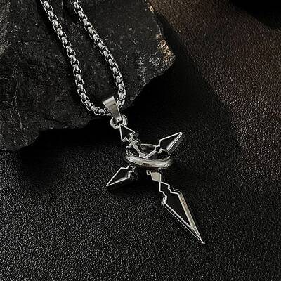 Alloy Black Enamel Ring Cross Pendant Necklaces