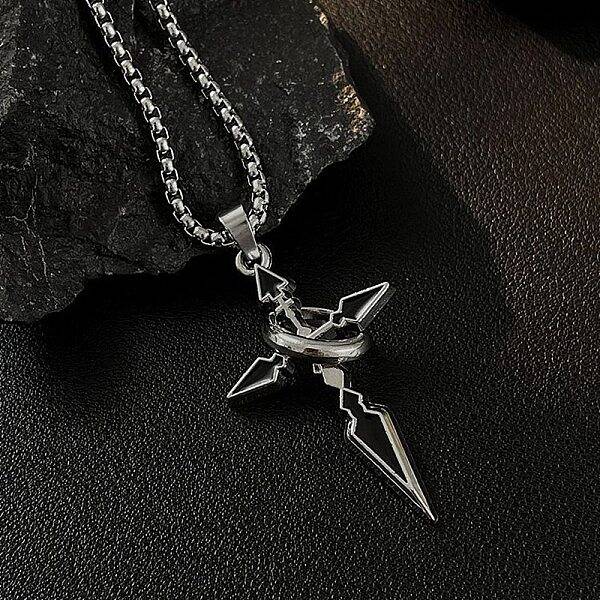 Alloy Black Enamel Ring Cross Pendant Necklaces