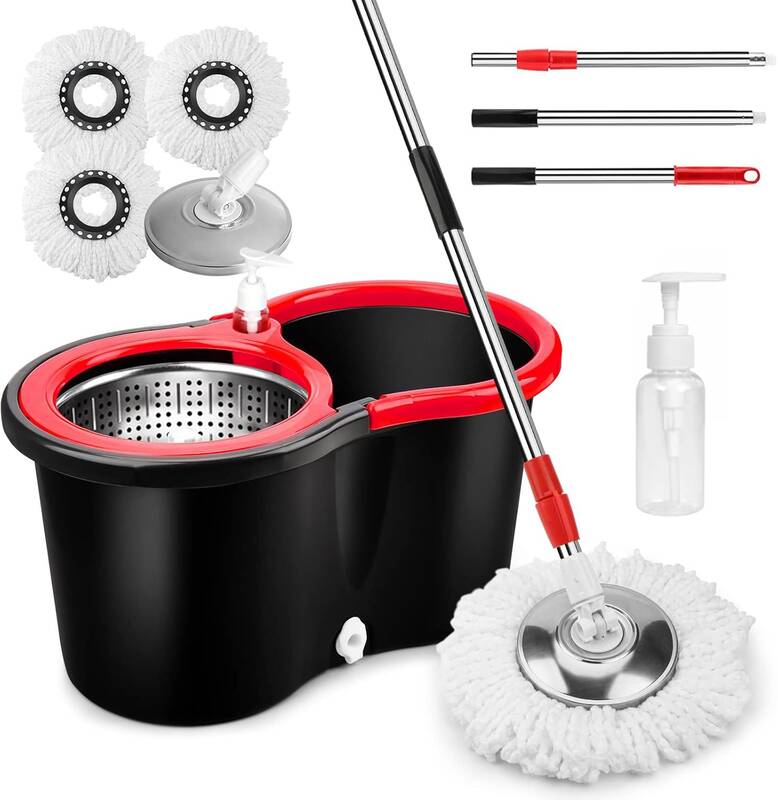 Viral Multicolor 360 Spin Mop Bucket Set with 3 Microfiber Cleaning Mop Refills, Stainless Steel Adjustable Extended Han