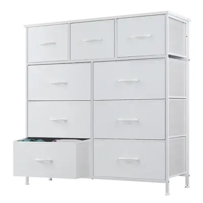 【Deal】Fabric Storage Tower with 9 Drawers, Bedroom Drawer Dresser Organizer, Chest of Drawers with Fabric Bins, Steel Fra...