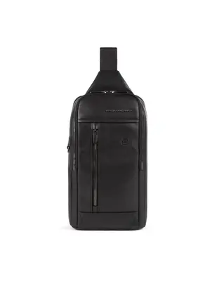 Piquadro, leather, leather backpack, black, mono strap, men, 19 x 32 x 8 cm
