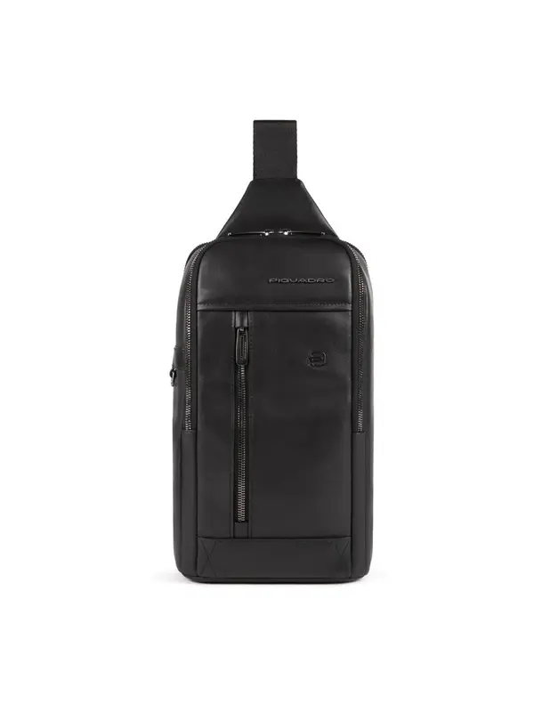 Piquadro, leather, leather backpack, black, mono strap, men, 19 x 32 x 8 cm