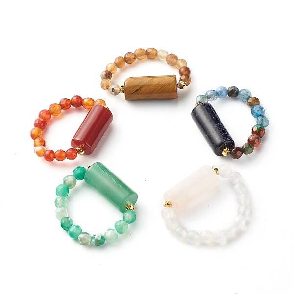 Mixed Stone Beads Finger Ring for Girl Women