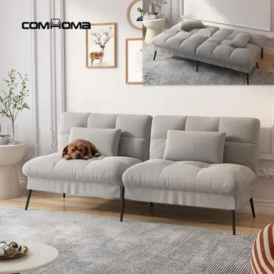 COMHOMA Convertible Futon Sofa Bed, 68â³Fabric Futons Couch with Adjustable Backrest, Folding Sleeper Recliner for Living Ro...