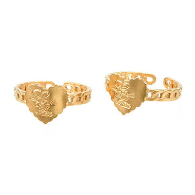 Ion Plating(IP) 304 Stainless Steel Heart with Word Love You Open Cuff Ring for Women
