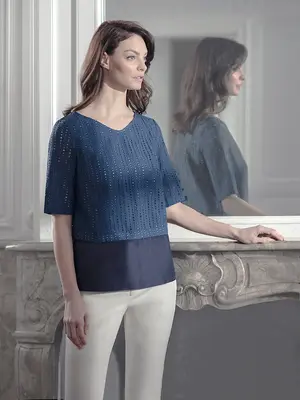 CALLA | Broderie Anglaise 2-Way A-Line Top | Colour: INSIGNIA BLUE | Size: S