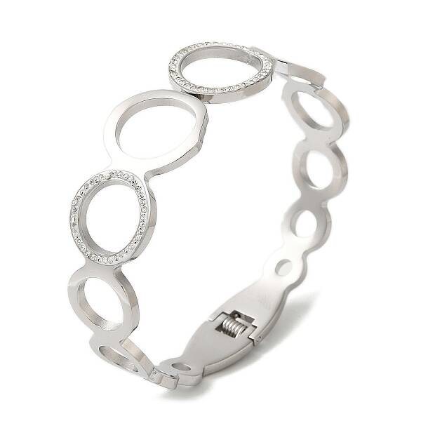 Stainless Steel Crystal Rhinestone Hollow Ring Hinged Bangles for Women