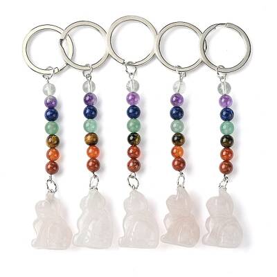 Cat Natural Rose Quartz Keychain