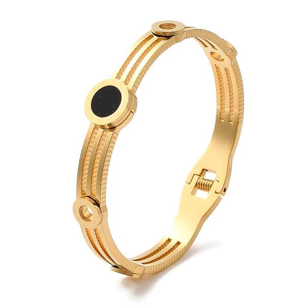 Flat Round Enamel 304 Stainless Steel Bangles for Women