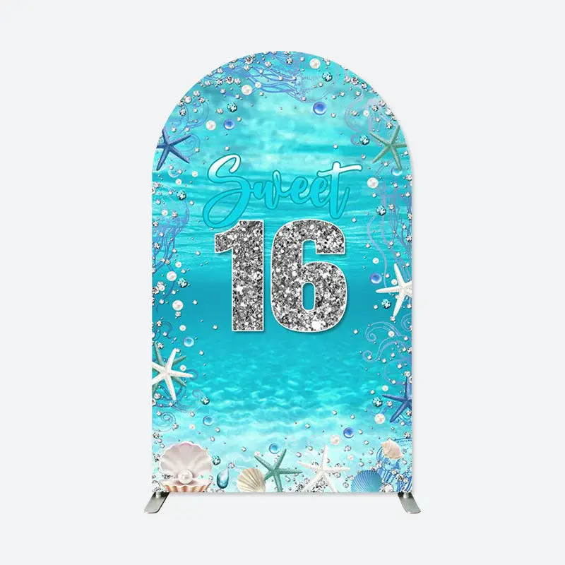 Aperturee Blue Silver Seabed Sweet 16Th Birthday Arch Backdrop | Custom Chiara Arched Covers | Chiara Wall Backdrop Diy | Wed...