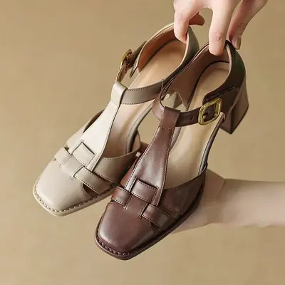 CHIKO Mikhaila Square Toe Block Heels T-Strap Shoes