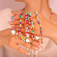 Colorful Beaded Initial Necklace – Cute Summer Adjustable Letter Choker for Women, Personalized Name Pendant, Birthday Gift...