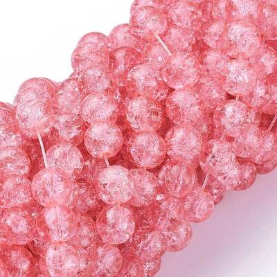 1Strand Salmon Transparent Crackle Glass Round Beads Strands