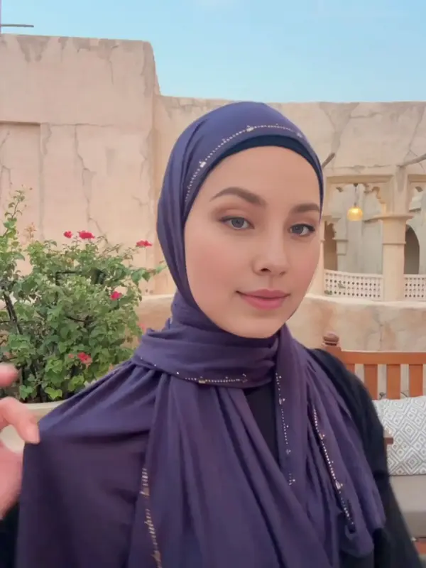 Women's Soft Breathable Casual Modal Scarf Set, High Elasticity Headscarves, Navy,Jersey hijab with rhinestone,not easy to sl...