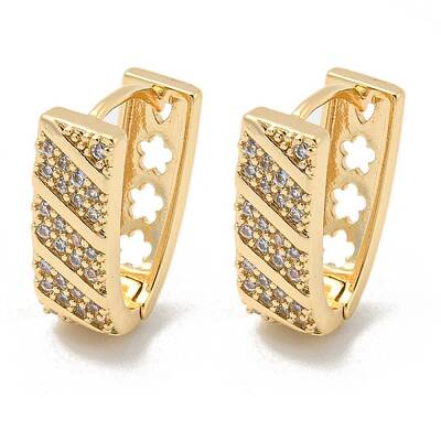 Brass Micro Pave Clear Cubic Zirconia Hoop Earrings